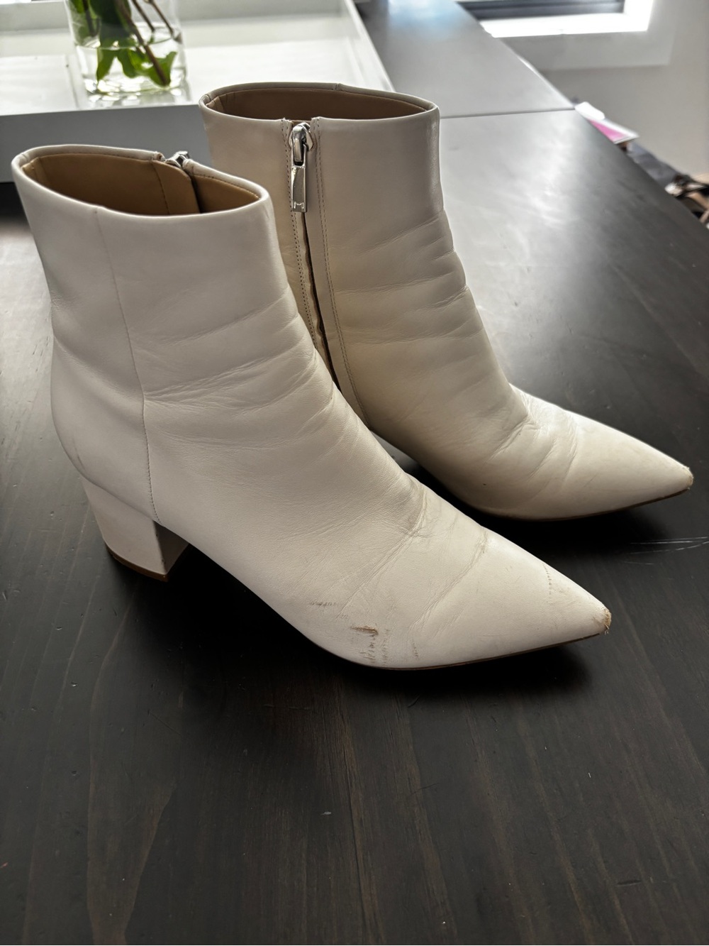 Marc Fisher Lmt Women's White Pointed-Toe Leather Ankle Boots